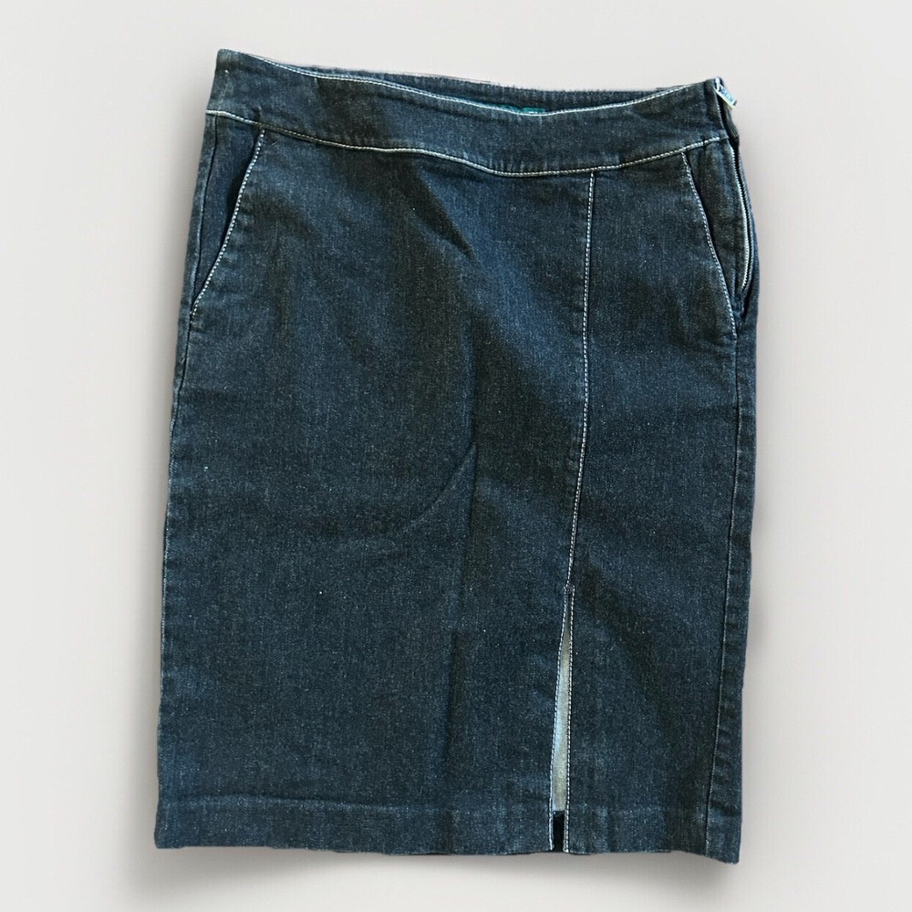 Lauren Ralph Lauren Black Wash‎ White Stitch Denim Skirt Slit 6 Classic Pencil